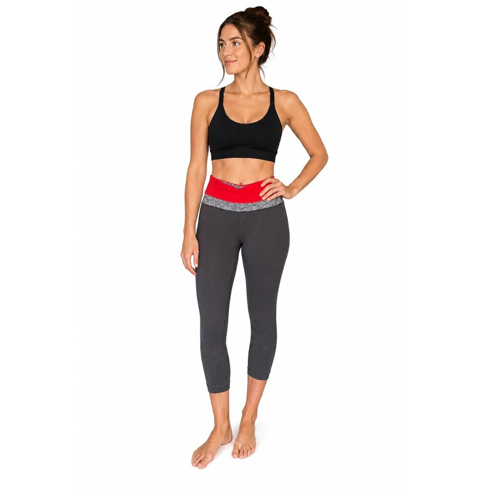 lululemon Run Inspire Crop Size 4 Charcoal Red Waistband Zip Pocket Leggings